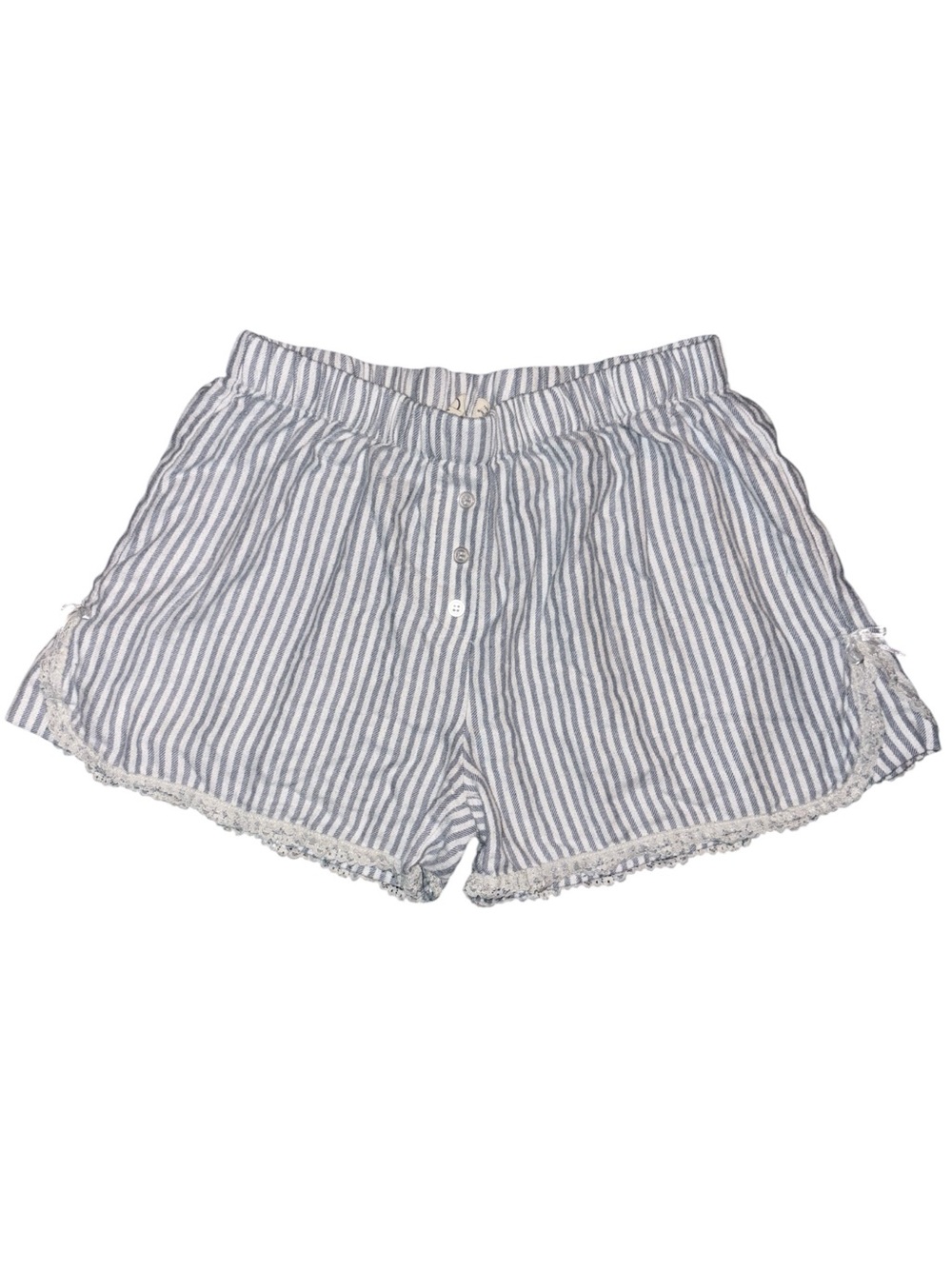 Happily Grey Striped Blue & White Lace-Trim Pajama Shorts